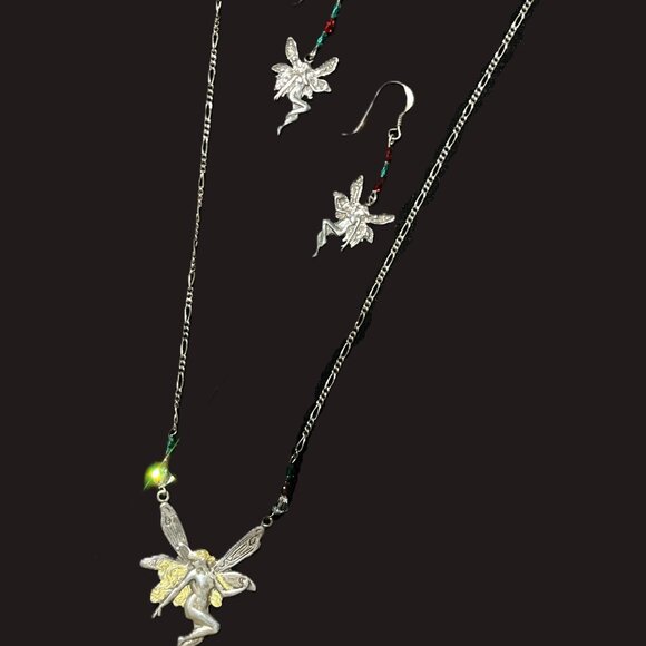 🆕Vintage Sterling Fairy Necklace & Earrings Set Czech Crystals 925 Handmade - Picture 2 of 11